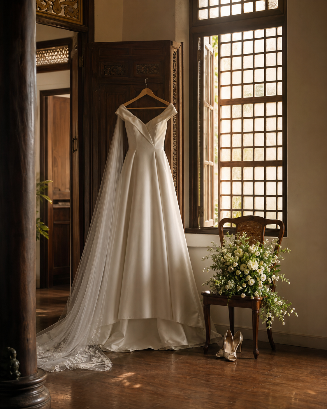 Wedding dress in morning light